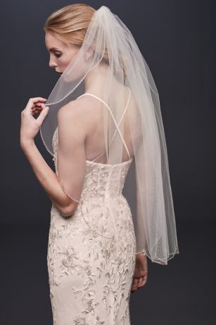 David's Bridal Beaded Scallop Trimmed Fingertip Veil